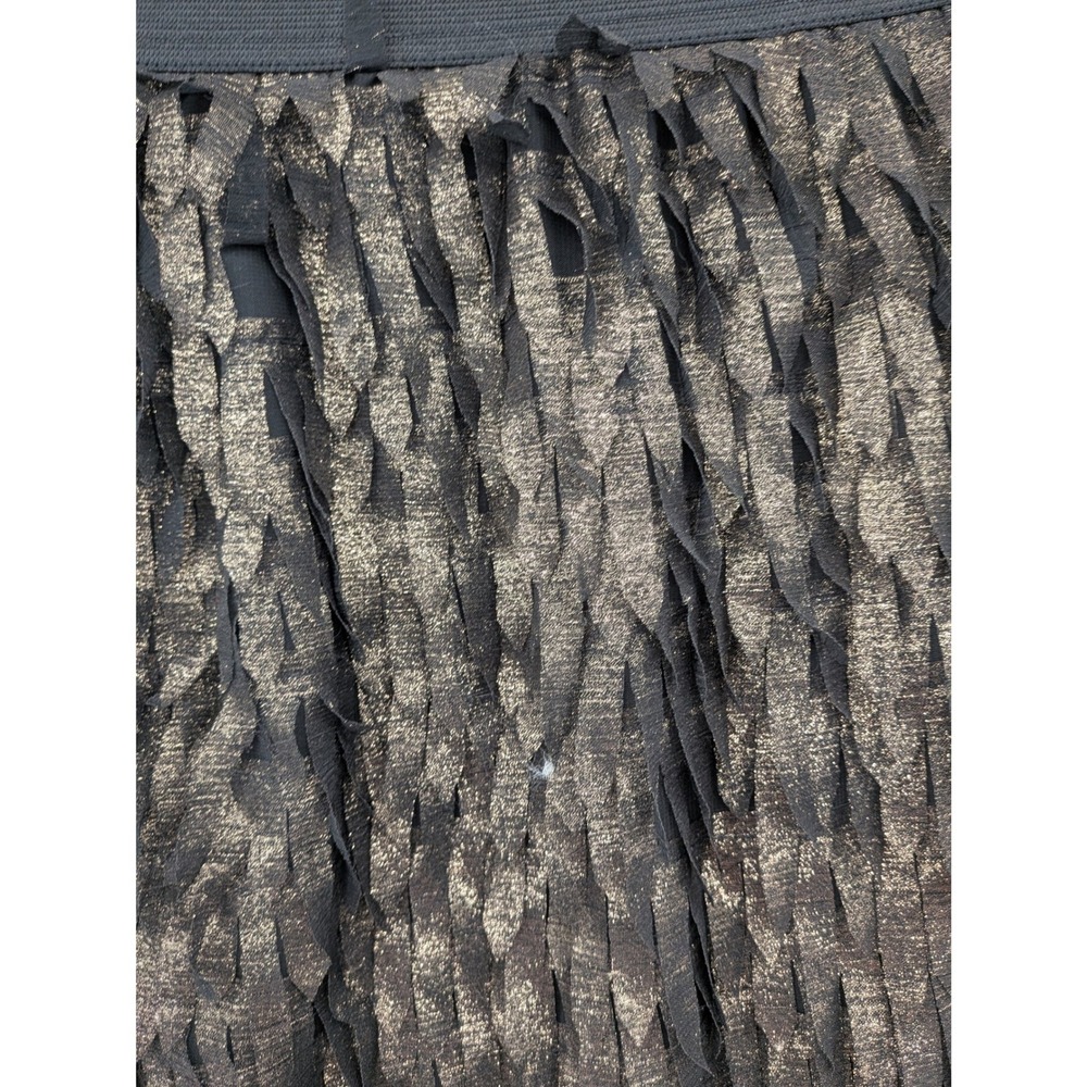 Indie Sleaze Festival Fairygrunge Metallic Gold Black Fringe Tiers Mini L Skirt - Picture 6 of 9